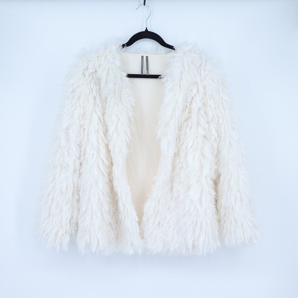 Anthropologie Shaggy Faux Fur Jacket White Open Knit Long Sleeve Women's XS